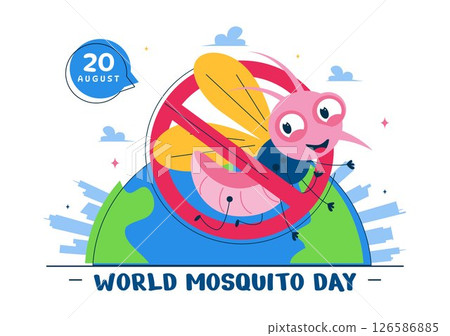 World Mosquito Day Vector Illustration on August 20th, featuring the Earth and a Midge that Can Cause Dengue Fever and Malaria in a Flat Background 126586885