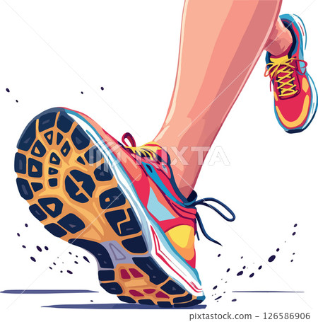 Vsai runner wearing colorful sneakers is running on white background 126586906