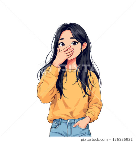 Vsai shocked young woman covering her mouth with hand Vsai shocked young woman covering her mouth with hand 126586921