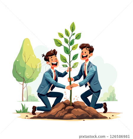 Vsai businessmen planting young tree together for sustainable future 126586981