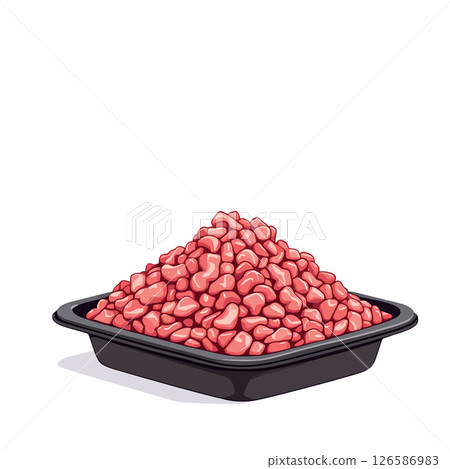 Vsai fresh ground beef piled high in black tray Vsai fresh ground beef piled high in black tray 126586983