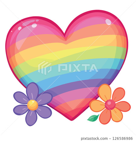 Vsai rainbow heart shining with colorful flowers and leaves 126586986