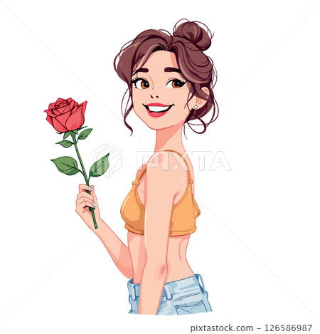 Vsai beautiful smiling girl holding red rose flower, romance, love, and happiness Vsai beautiful smiling girl holding red rose flower, romance, love, and happiness 126586987