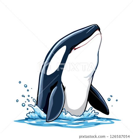 Vsai killer whale emerging from water with splashing waves Vsai killer whale emerging from water with splashing waves 126587054