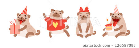Funny Pug Dog Character Engaged in Different Activity Vector Set 126587095