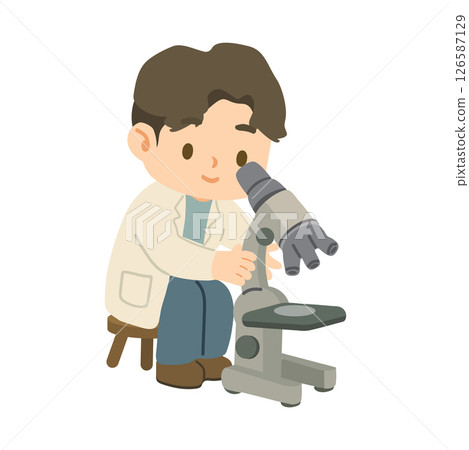 Cartoon Scientist with Microscope Illustration 126587129