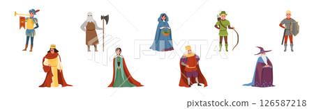 Medieval People Character from European Middle Ages Historic Period Vector Set 126587218