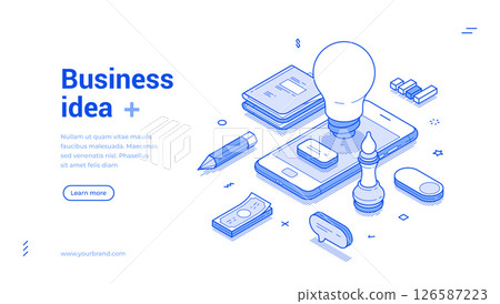 Business idea innovation brainstorming smartphone application web banner isometric vector 126587223