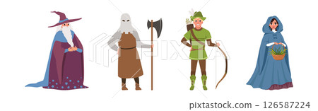 Medieval People Character from European Middle Ages Historic Period Vector Set 126587224