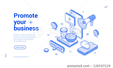 Promote your business online digital marketing web banner isometric vector illustration Promote your business online digital marketing web banner isometric vector illustration 126587229