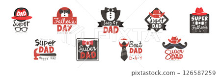 Happy Fathers Day and Best Dad Sticker Design Vector Set 126587259