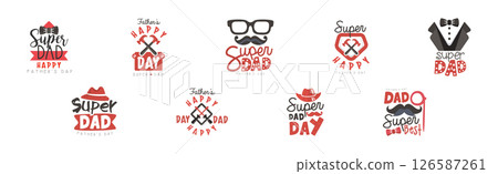Happy Fathers Day and Best Dad Sticker Design Vector Set 126587261