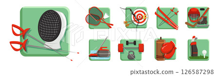 Different Sport and Athletic Equipment and Accessory Vector Set Different Sport and Athletic Equipment and Accessory Vector Set 126587298