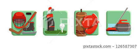 Different Sport and Athletic Equipment and Accessory Vector Set 126587307