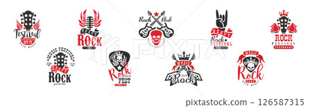 Rock Club and Festival Music Logo and Badge Vector Set 126587315