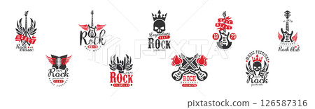 Rock Club and Festival Music Logo and Badge Vector Set 126587316
