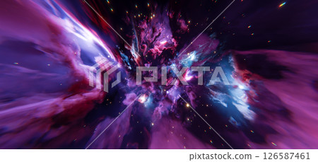 Vibrant Purple and Pink Space Nebula Background with Dynamic Swirls 126587461