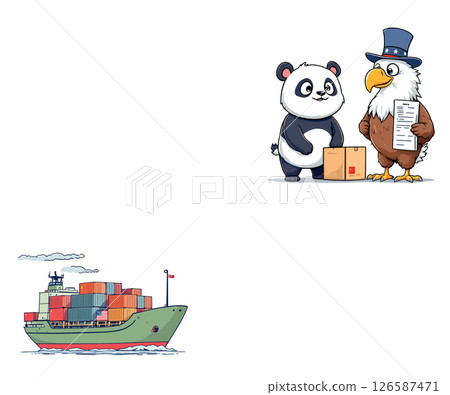 Vsai panda and eagle managing international trade and cargo ship delivering goods Vsai panda and eagle managing international trade and cargo ship delivering goods 126587471