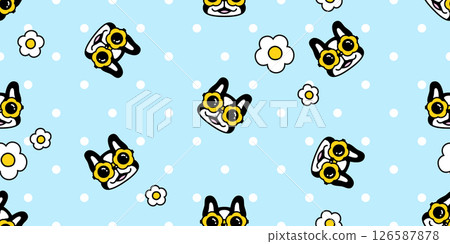 dog seamless pattern french bulldog flower sunglasses daisy puppy vector pet breed cartoon polka dot gift wrapping paper repeat wallpaper tile background doodle illustration isolated design 126587878