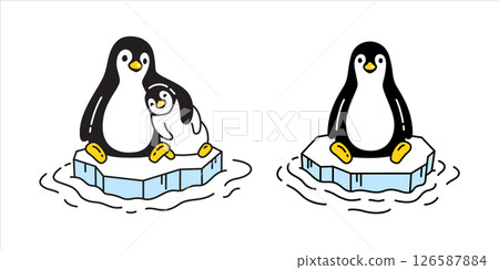 penguin seamless pattern sitting iceberg ice hug baby bird cartoon character icon doodle logo illustration isolated design 126587884