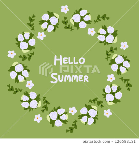 Summer Floral Wreath Green Background Summer Floral Wreath Green Background 126588151