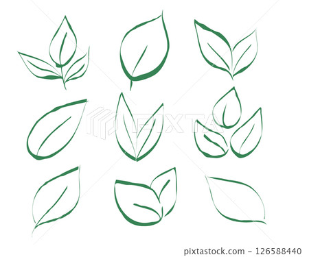 Hand Drawn Green Leaves Collection Outline Botanical Cartoon Vector Illustration 126588440