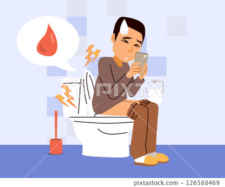 Man on Toilet with Smartphone Health Problem Cartoon Vector Illustration Man on Toilet with Smartphone Health Problem Cartoon Vector Illustration 126588469