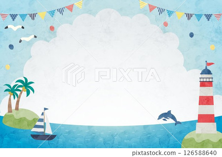 大海和天空的夏季水彩背景圖 大海和天空的夏季水彩背景圖 126588640