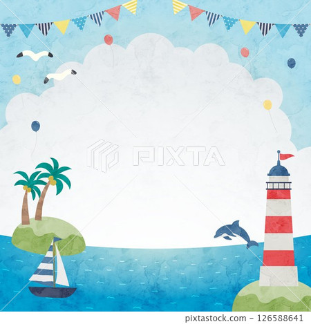 Sea and sky summer watercolor background illustration Sea and sky summer watercolor background illustration 126588641