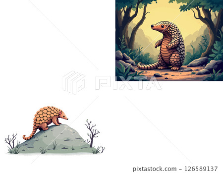 Vsai pangolin animal pangolin standing in lush forest habitat illustration 126589137