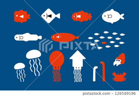 Sea creatures illustration set Sea creatures illustration set 126589196