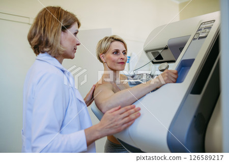 Older woman having yearly mammography for preventive healthcare 126589217