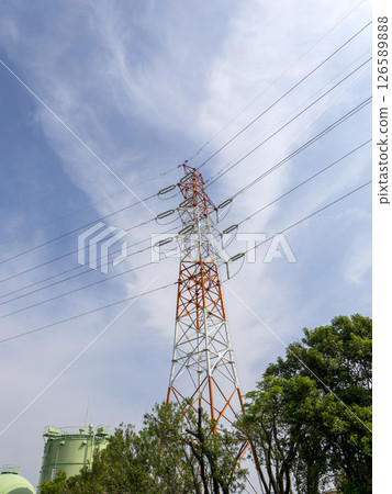 Scenery of blue sky and power transmission tower Scenery of blue sky and power transmission tower 126589888