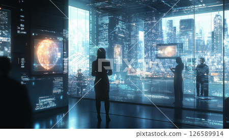Futuristic Control Center with Holographic Displays Futuristic Control Center with Holographic Displays 126589914
