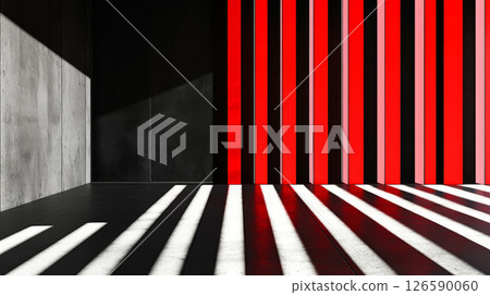 Dramatic Architectural Shadows with Red and Black Columns 126590060