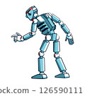 Robot shown from the back, pressing something with its finger. Robot shown from the back, pressing something with its finger. 126590111