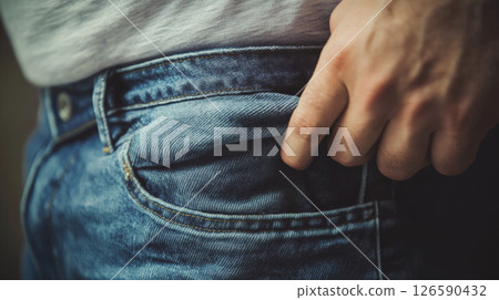 Man Struggling to Fit Into Tight Jeans 126590432