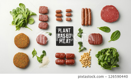 Assorted Plant-Based Meat Alternatives with Ingredients 126590440