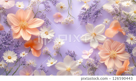Pastel Wildflowers on Soft Purple Background 126590443