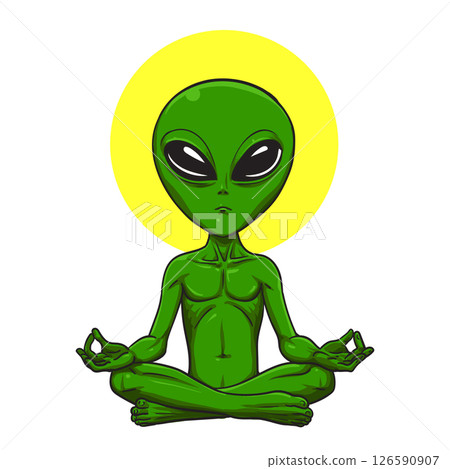 Alien meditate yoga drawing 126590907