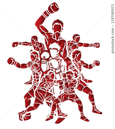 Boxing Sport Group of Boxer Fighter Mix Action Cartoon Graphic Vector Boxing Sport Group of Boxer Fighter Mix Action Cartoon Graphic Vector 126590923