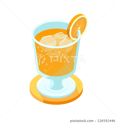 柳橙汁與柳橙水果_等距插圖 126591446