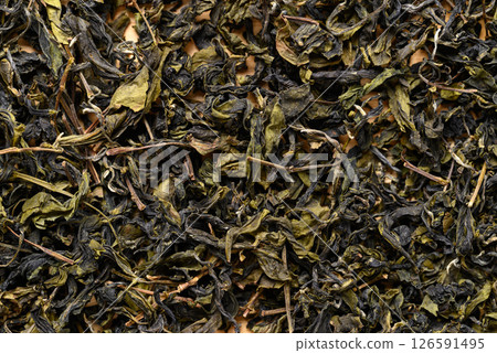 Dried green tea leaves texture background, Healthy drink 126591495
