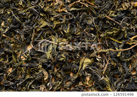Dried green tea leaves texture background, Healthy drink 126591496