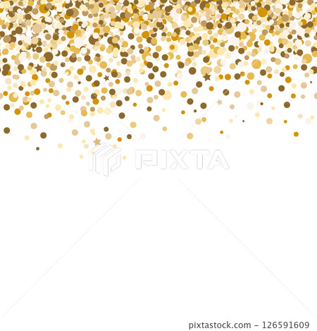 Gold glitter dots seamless border pattern. Glittering falling confetti background. 126591609