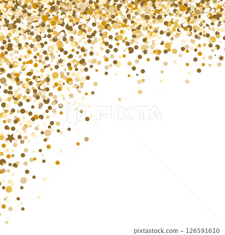 Golden glitter display corner frame. Glittering falling holiday confetti background. 126591610