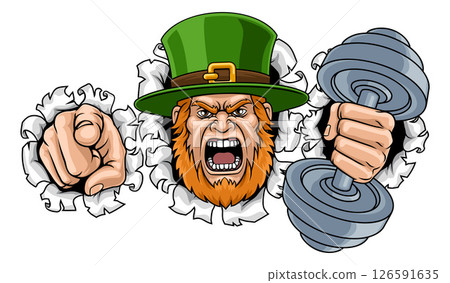Leprechaun Celtic Irish Weight Lifting Gym Mascot 126591635