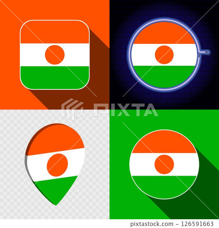 Set of modern icons with the national flag of Niger. Set of modern icons with the national flag of Niger. 126591663