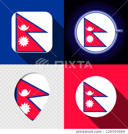Set of modern icons with the national flag of Nepal. 126591664