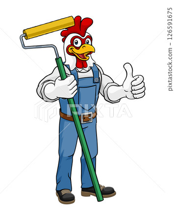 Rooster Painter Decorator Paint Roller Mascot Rooster Painter Decorator Paint Roller Mascot 126591675